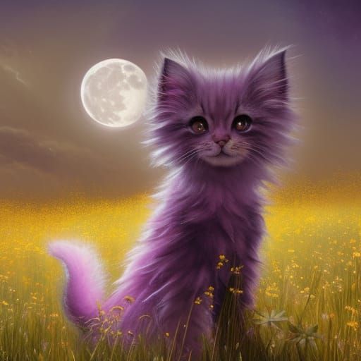 Adorable Kitten Portrait in Gothic Fantasy Meadow