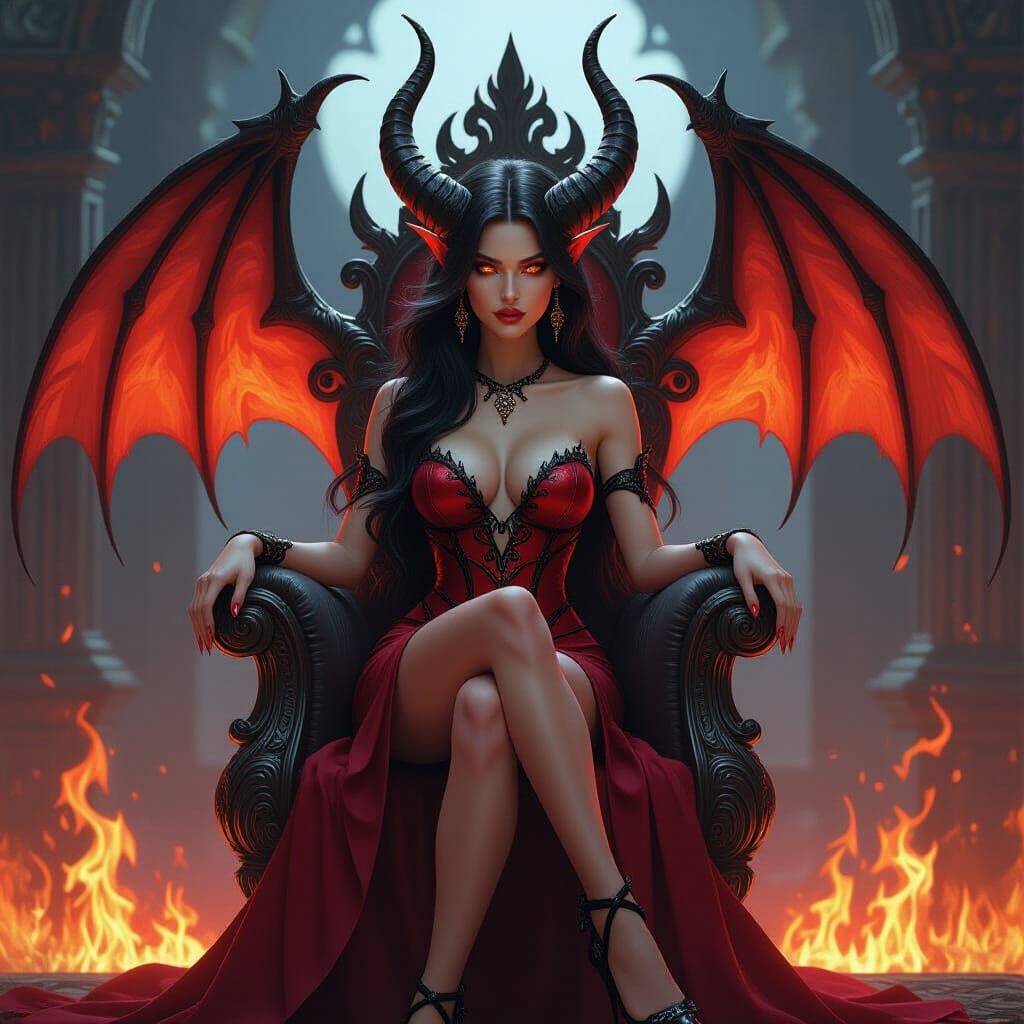 Fiery Demon Queen on Ornate Throne