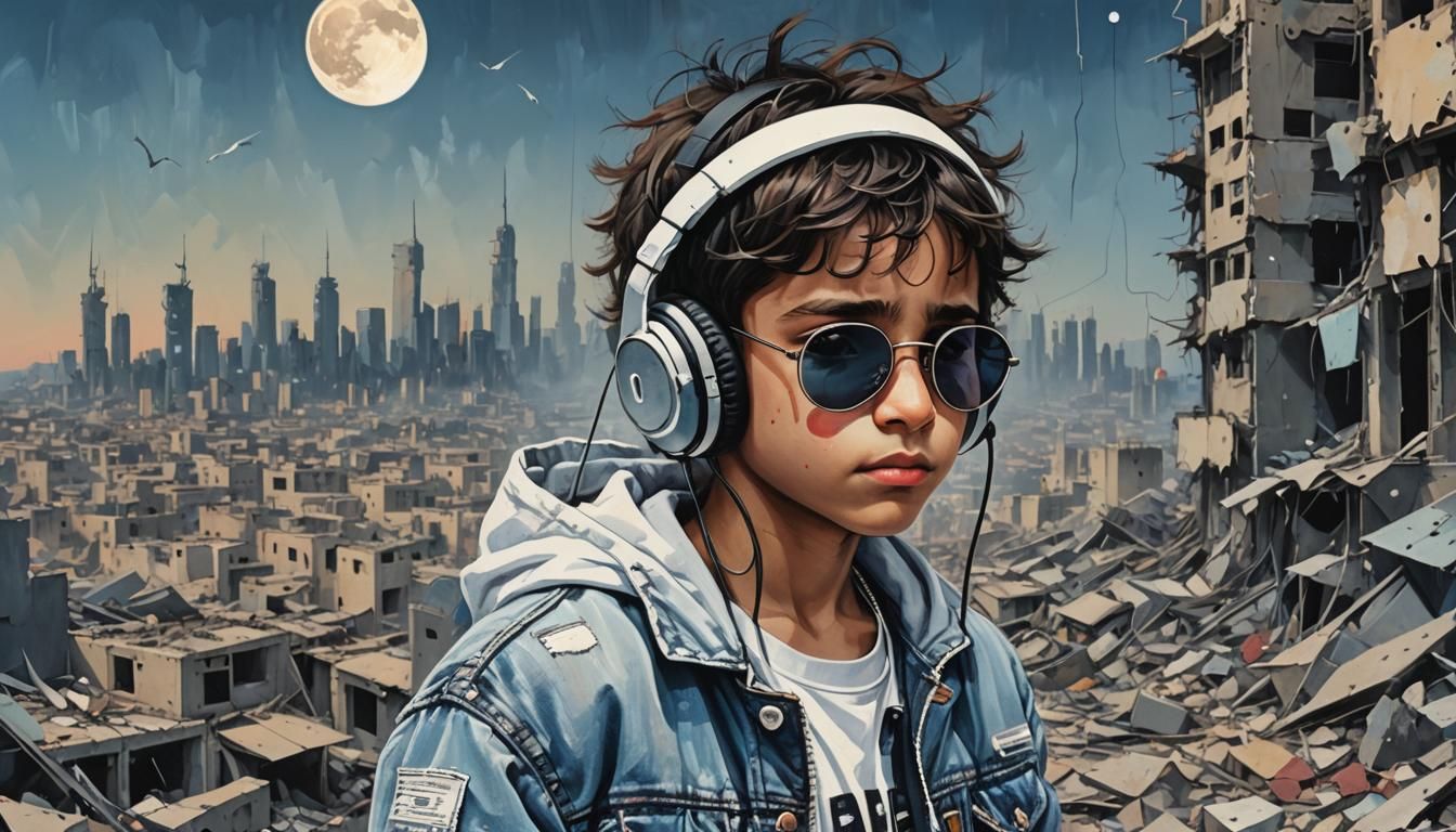 Dystopian Palestinian Child in Abstract Art Style