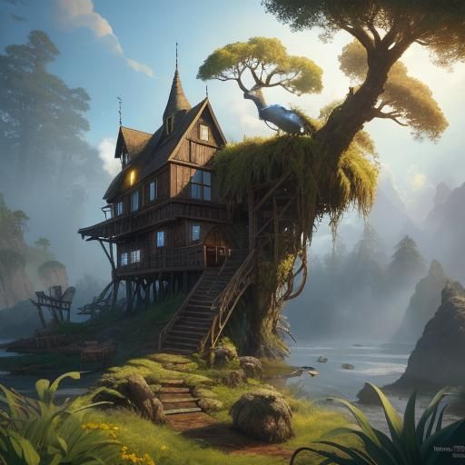 Stork with Wooden Clogs in Dreamlike 3D Animation