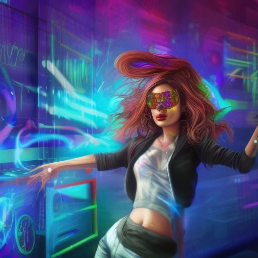 Rave Scene with Scientist and DJ in Graffiti Style