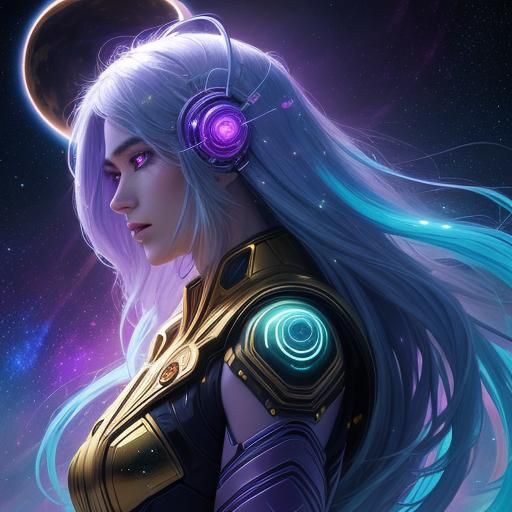 Android Goddess Floating in Space: Sci-Fi Digital Art