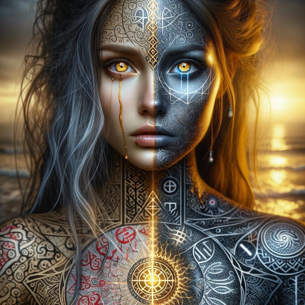 Hyperrealistic Split Screen Portrait of a Scandinavian Woman