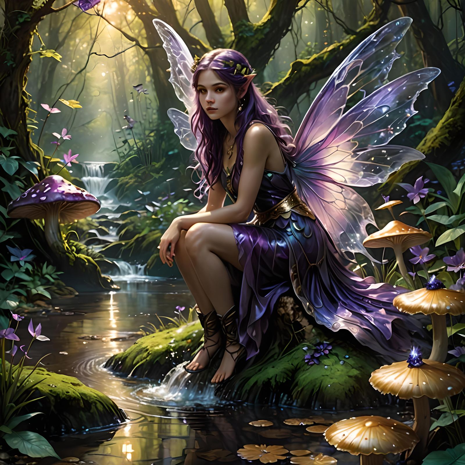 Detailed Fairy with Purple Wings Digital Art