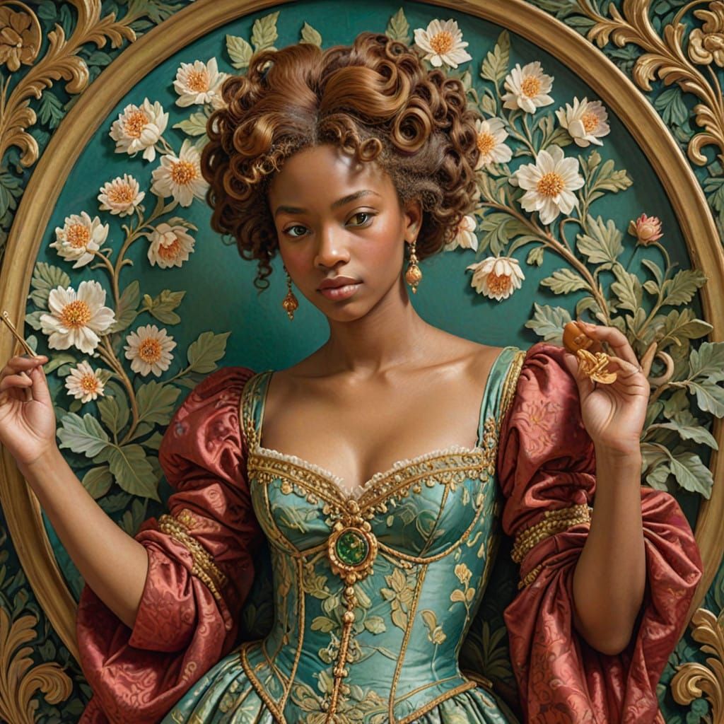Ethereal Afro-Renaissance Queen with Golden Hair