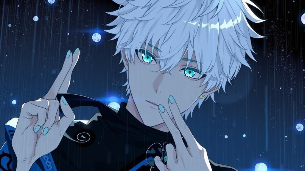Anime Character with White Hair and Blue Eyes