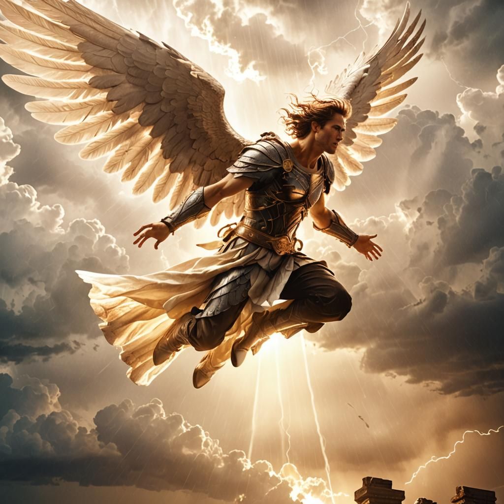 Dark Angel Falling From Stormy Sky