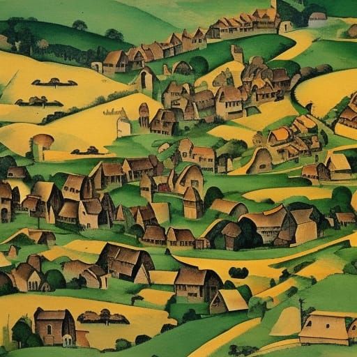 Mice Village in Cheese Valley: Folk Art Abstraction