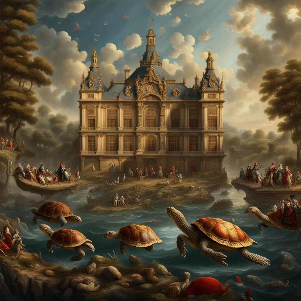 Royal Family as Turtles: A Detailed Digital Painting