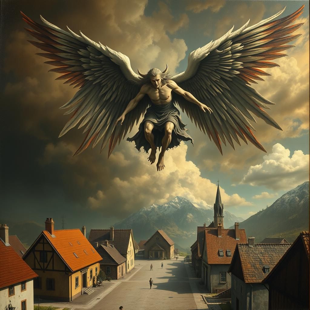 Disturbing Angel-Demon Being in Hyperrealistic Surrealism