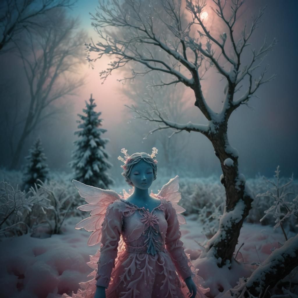 Frozen Snow Angel in Pink Winter Wonderland