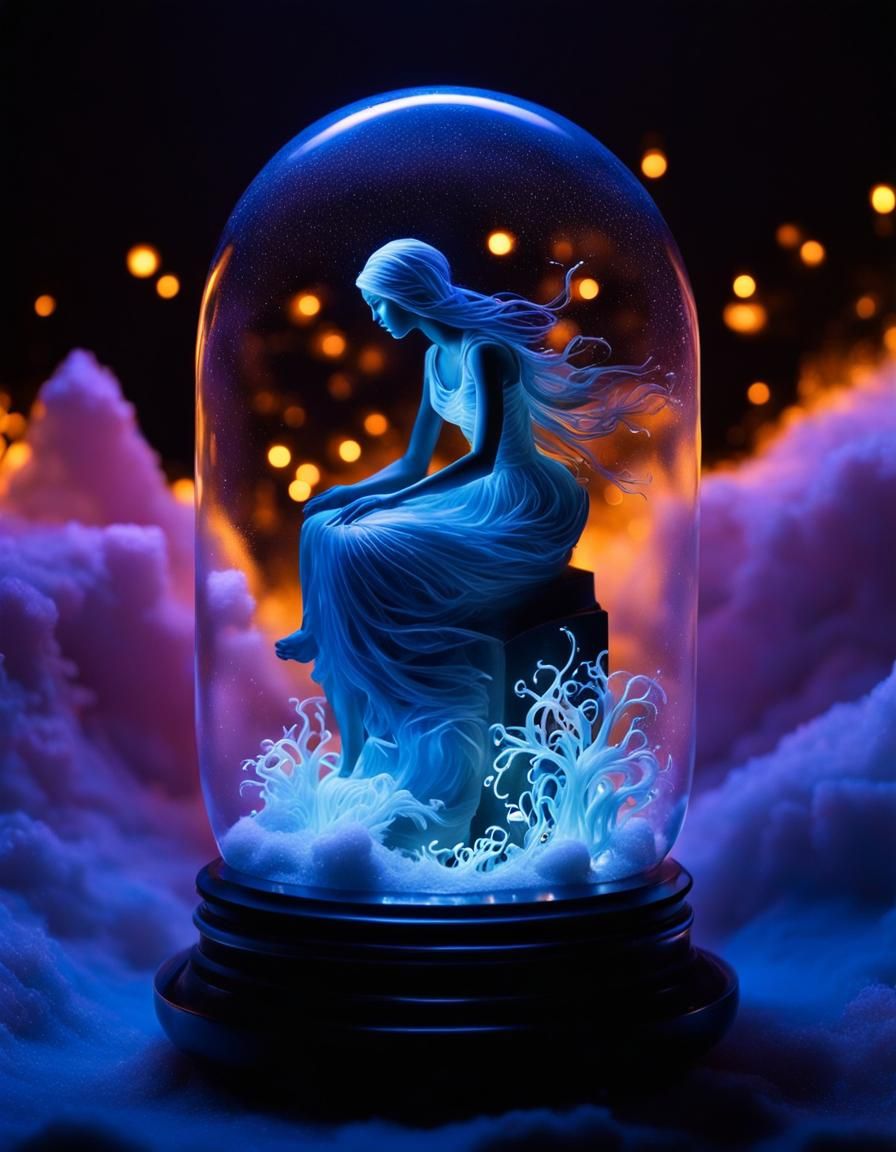 Nanoluminescent Sculpture in a Blacklit Snowglobe