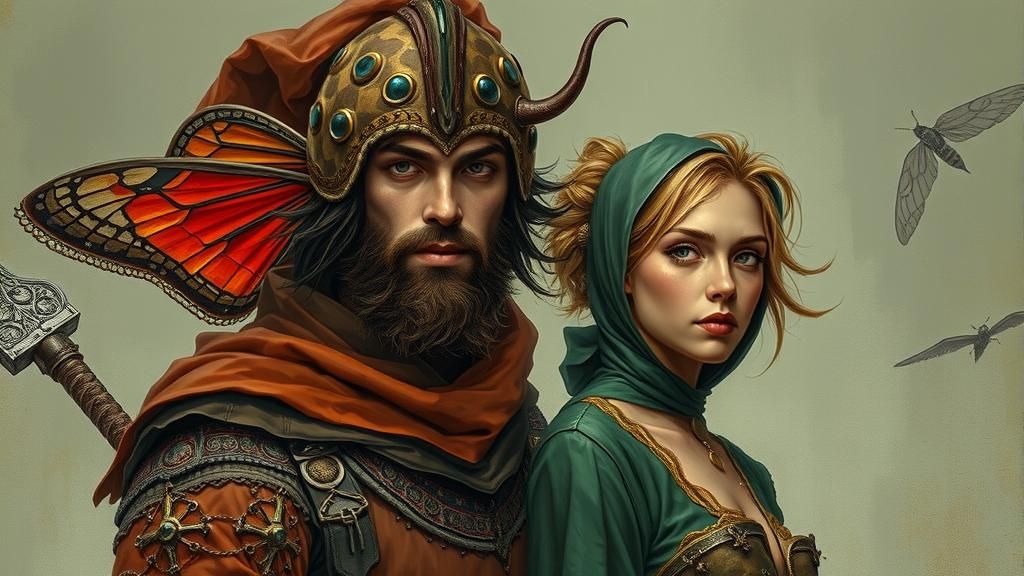 Moth Man Warrior in Art Nouveau Style