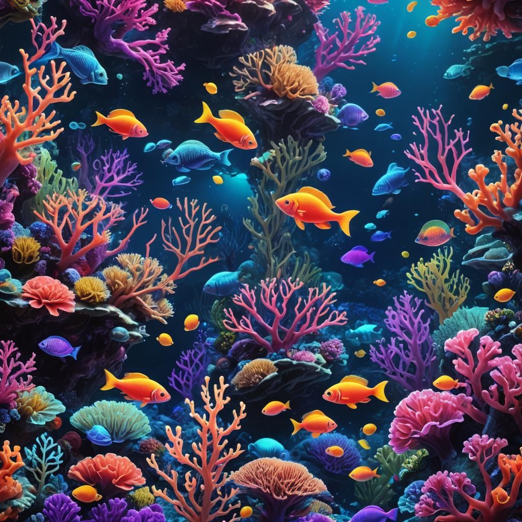 Bioluminescent Underwater Fantasy with Glowing Coral Reefs
