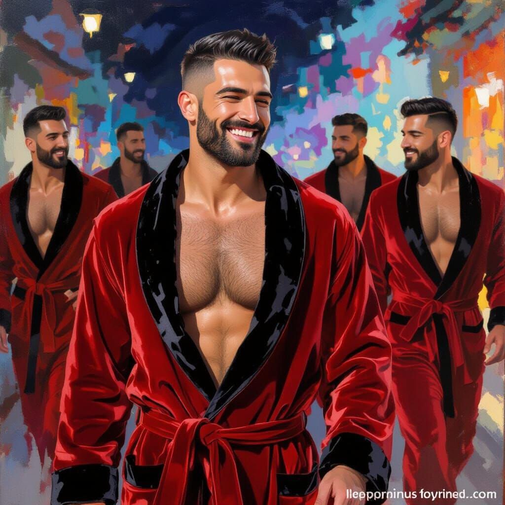 Joyful Man in Red Velvet Robe, Impressionist Oil Painting