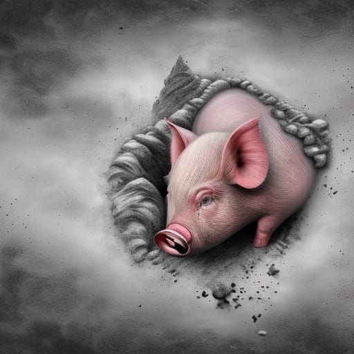 Pigs Playing in Mud: Detailed Matte Painting