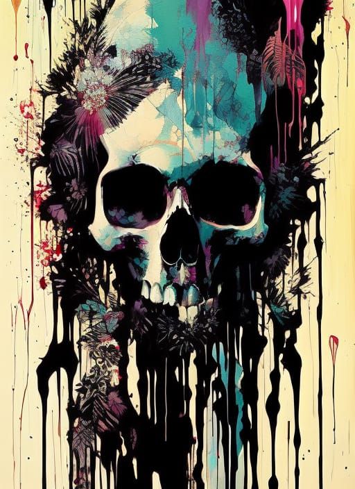 Sinister Skull Portrait with Dripping Paint