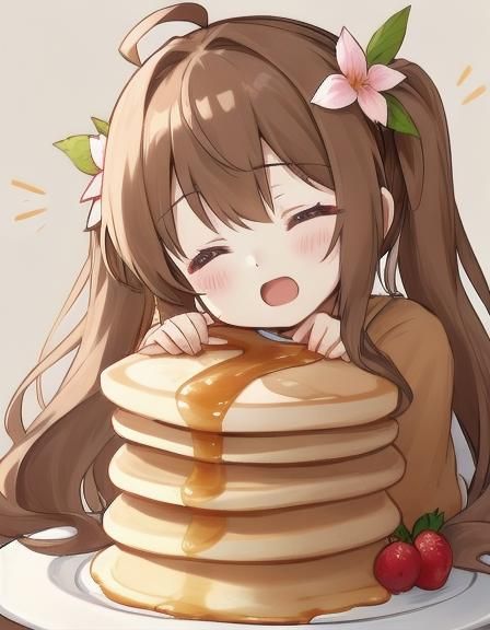Girl Sleeping on Pancake Stack with Flowers