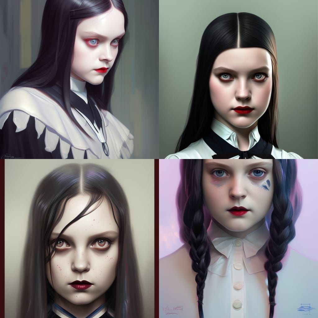 Wednesday Addams Portrait in Art Nouveau Style