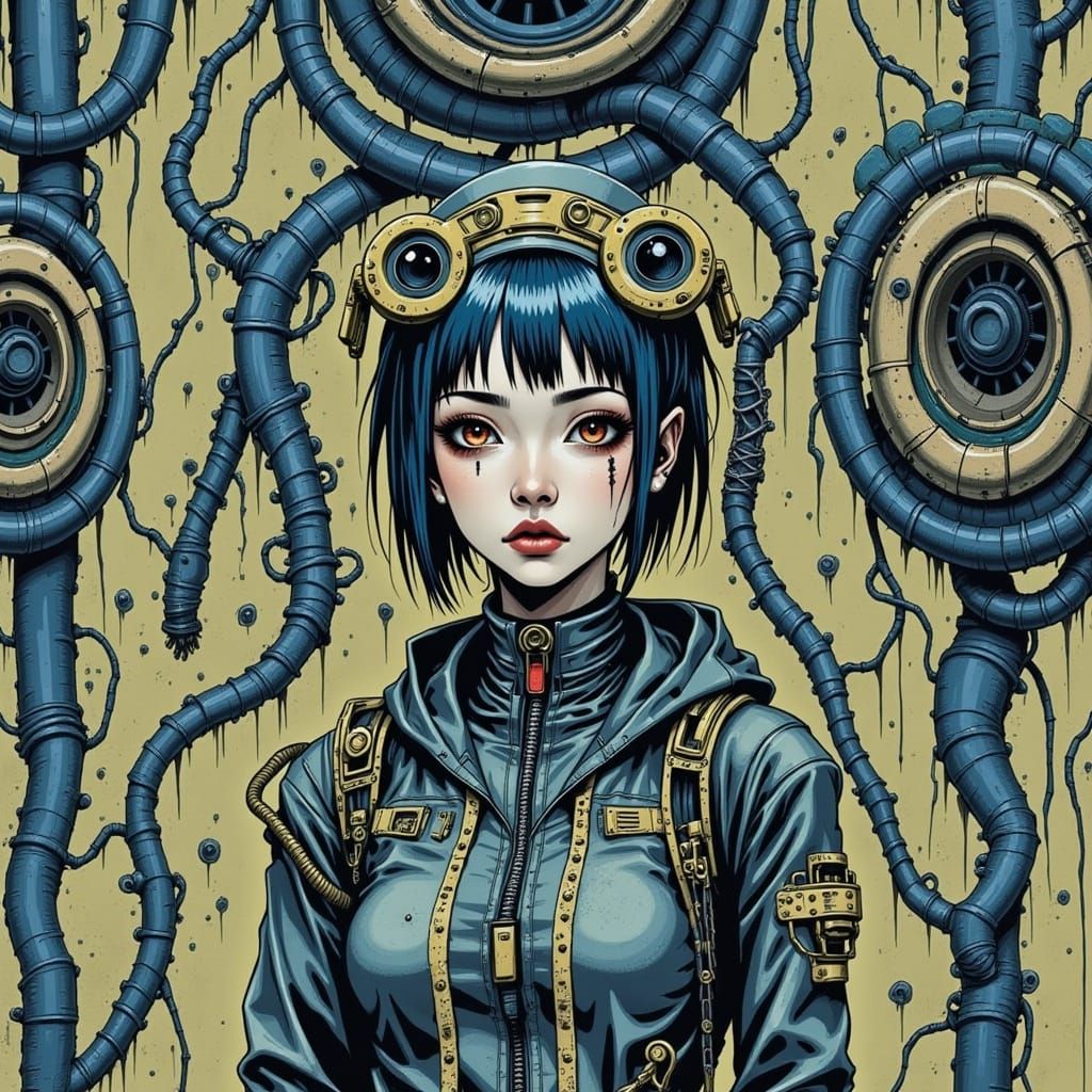Cyberpunk Cyborg Girl in Corroded Biotech