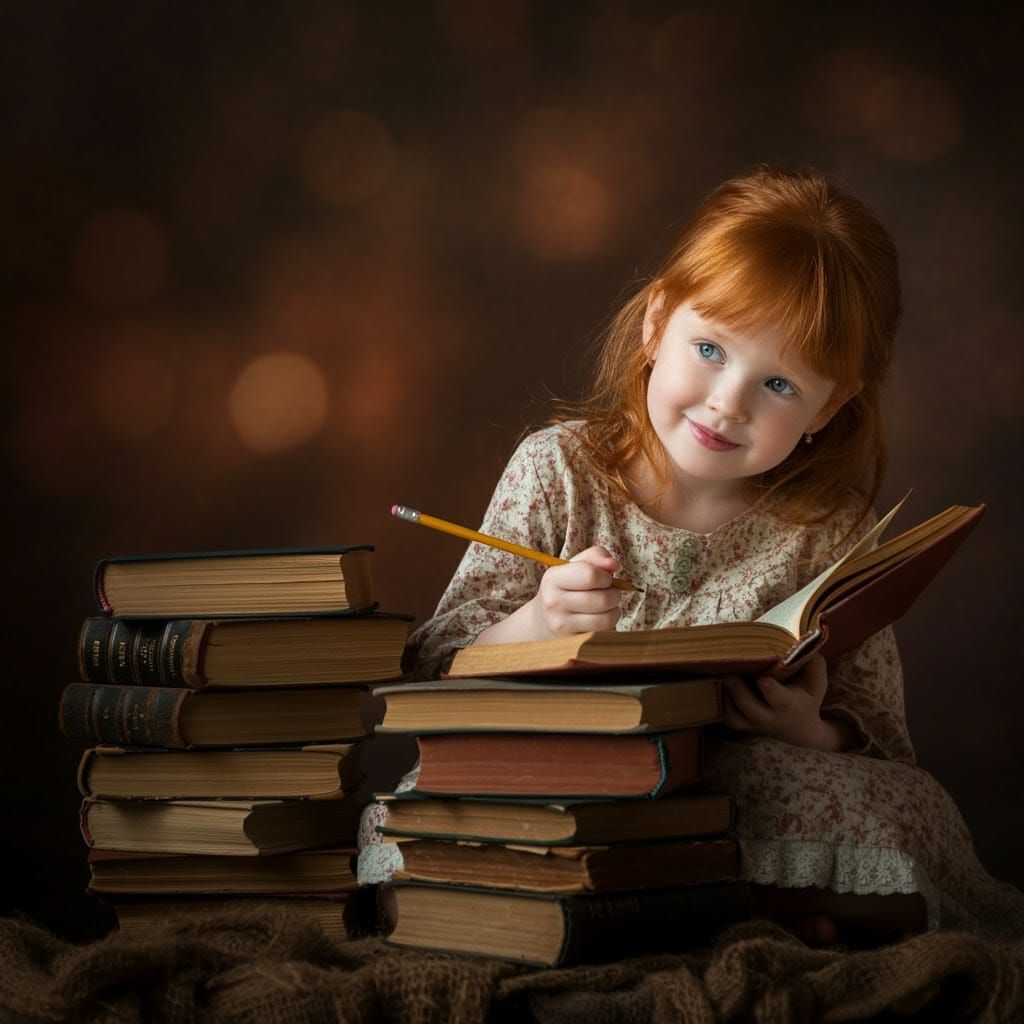 Girl Reading Book with Rembrandt Lighting