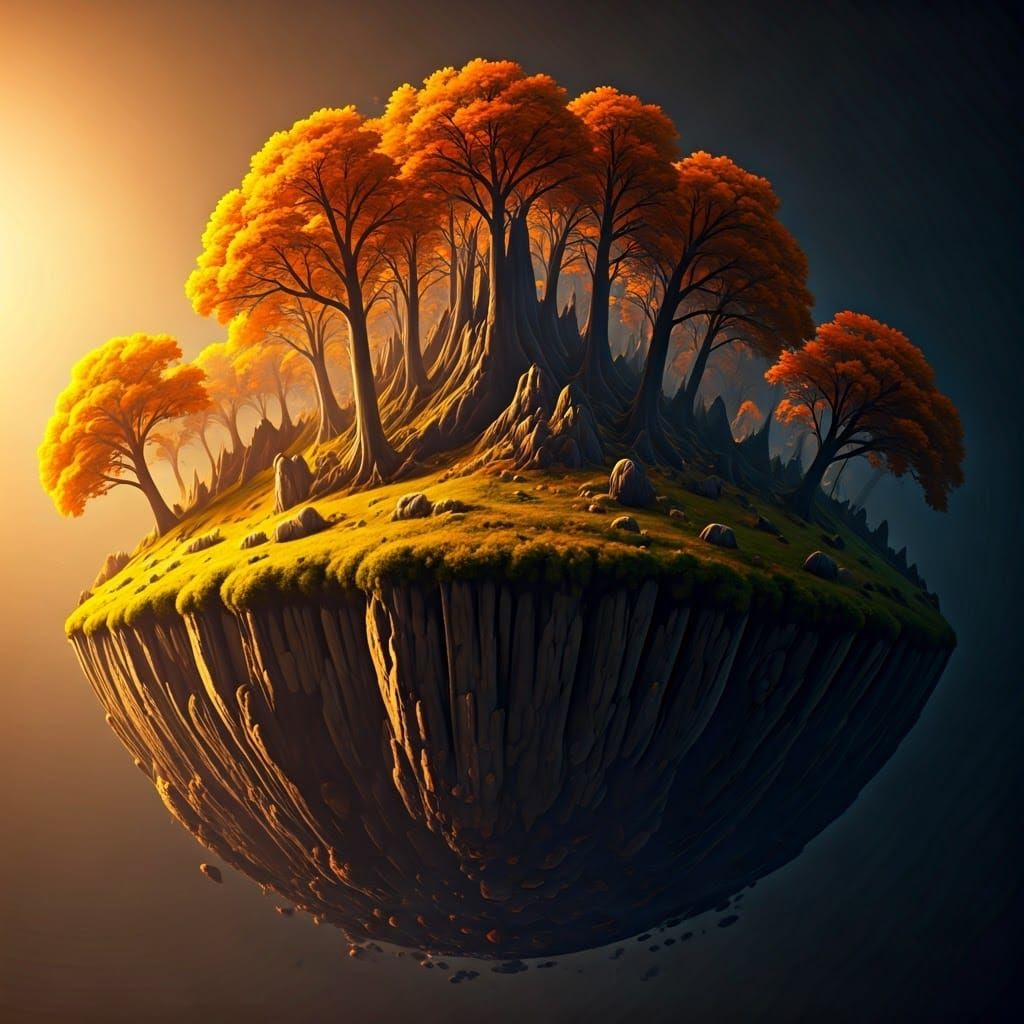 Mystical Autumn Landscape Sphere, Digital Matte Painting