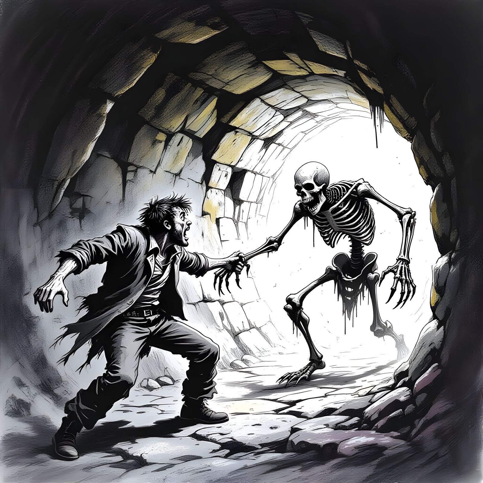 Terrifying Bone Crawler Ambush: Pencil and Ink Drawing