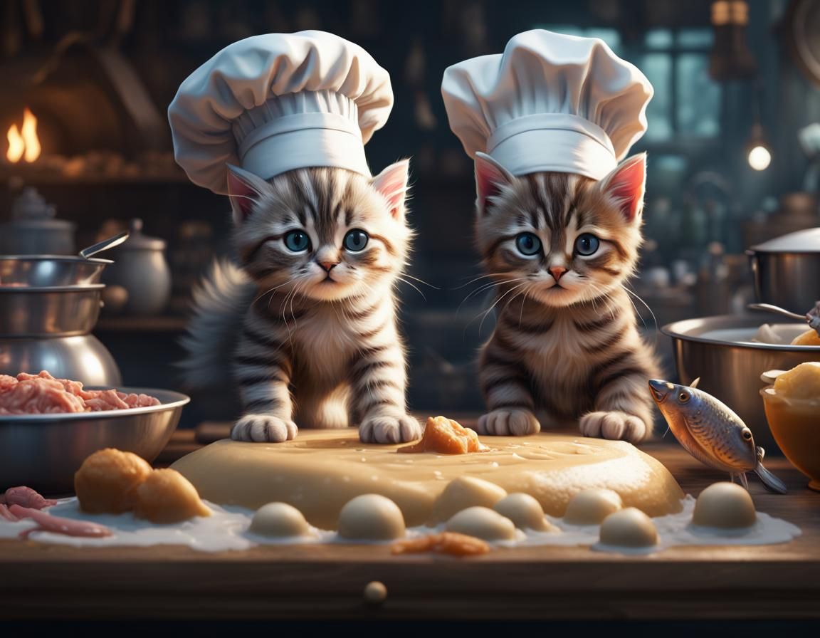 Kittens making dough
