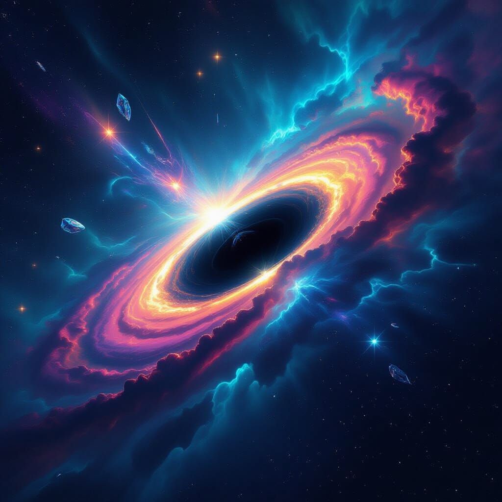 Cosmic Black Hole Amidst a Colorful Galactic Storm