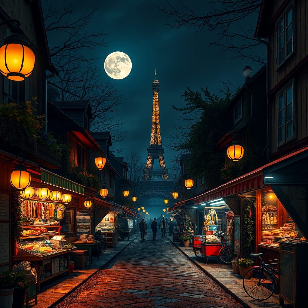 French Street Food at Night: Matte Painting