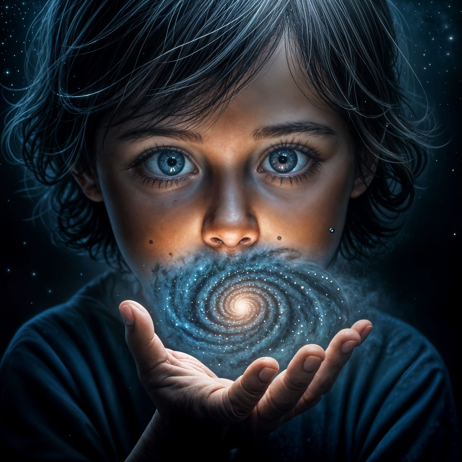 Child Holds Galaxy: Miniature Cosmos in Hand
