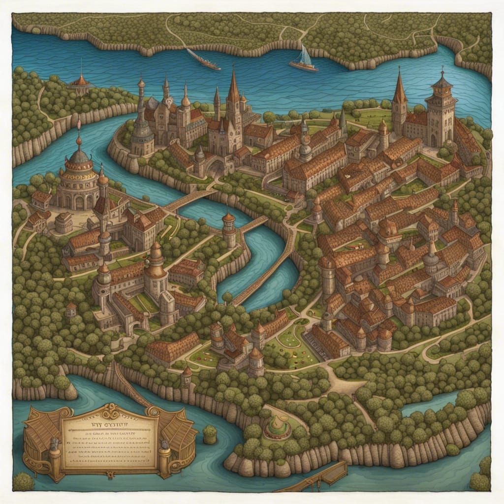 Fantasy City Map on Parchment