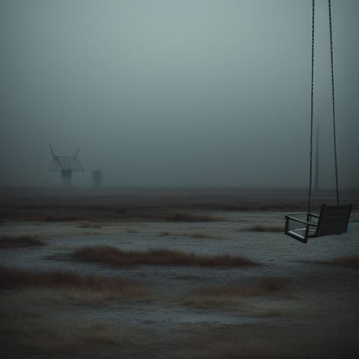 Empty Swing in Desolate Landscape Cinematic Film Still