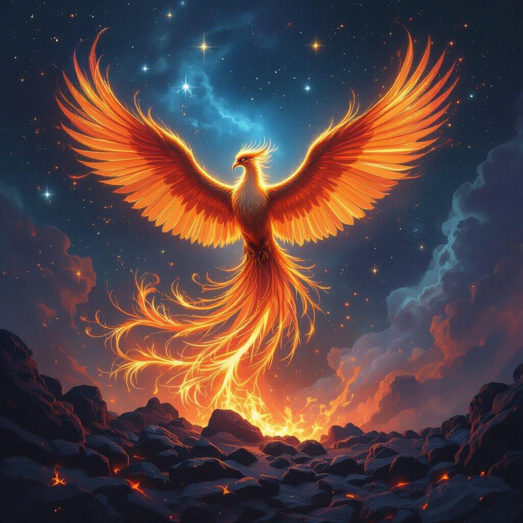 Majestic Phoenix Rising in Epic Fantasy Style