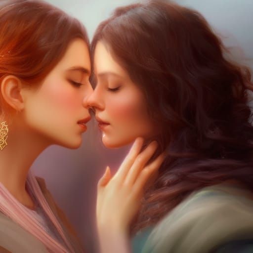 Engagement Ring: Two Girls Kissing, Expressionist Portrait