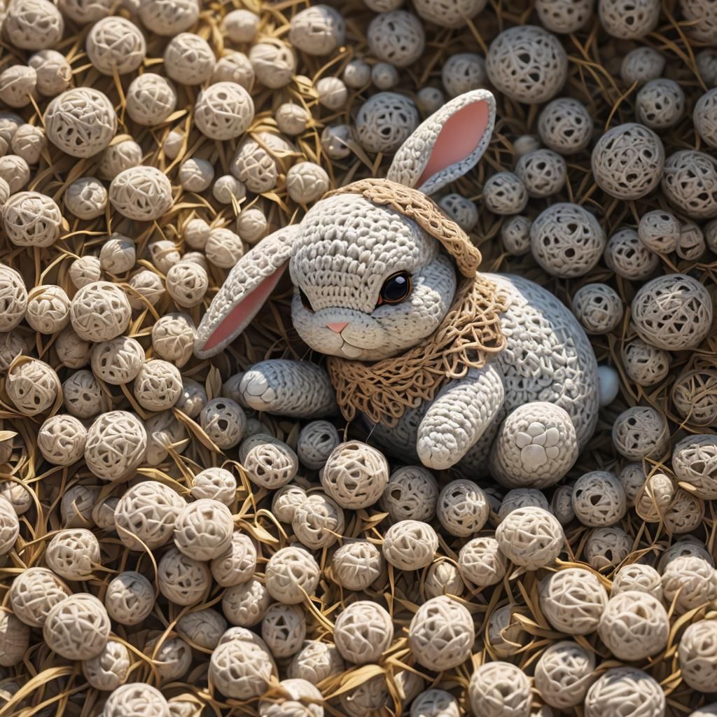 Crocheted Rabbit Sunbathing: 3D Anime Art