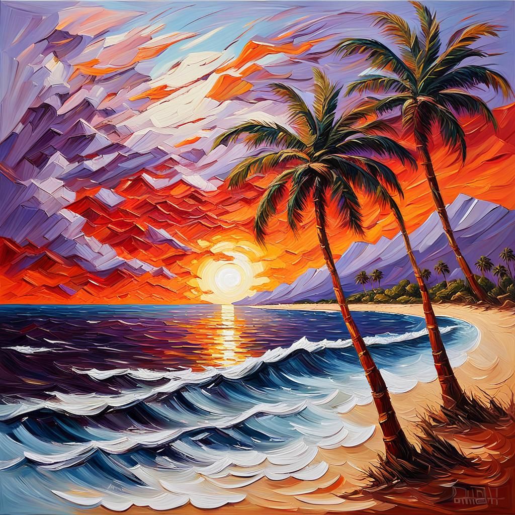 Palm Trees Swaying: An Impasto Oil Painting
