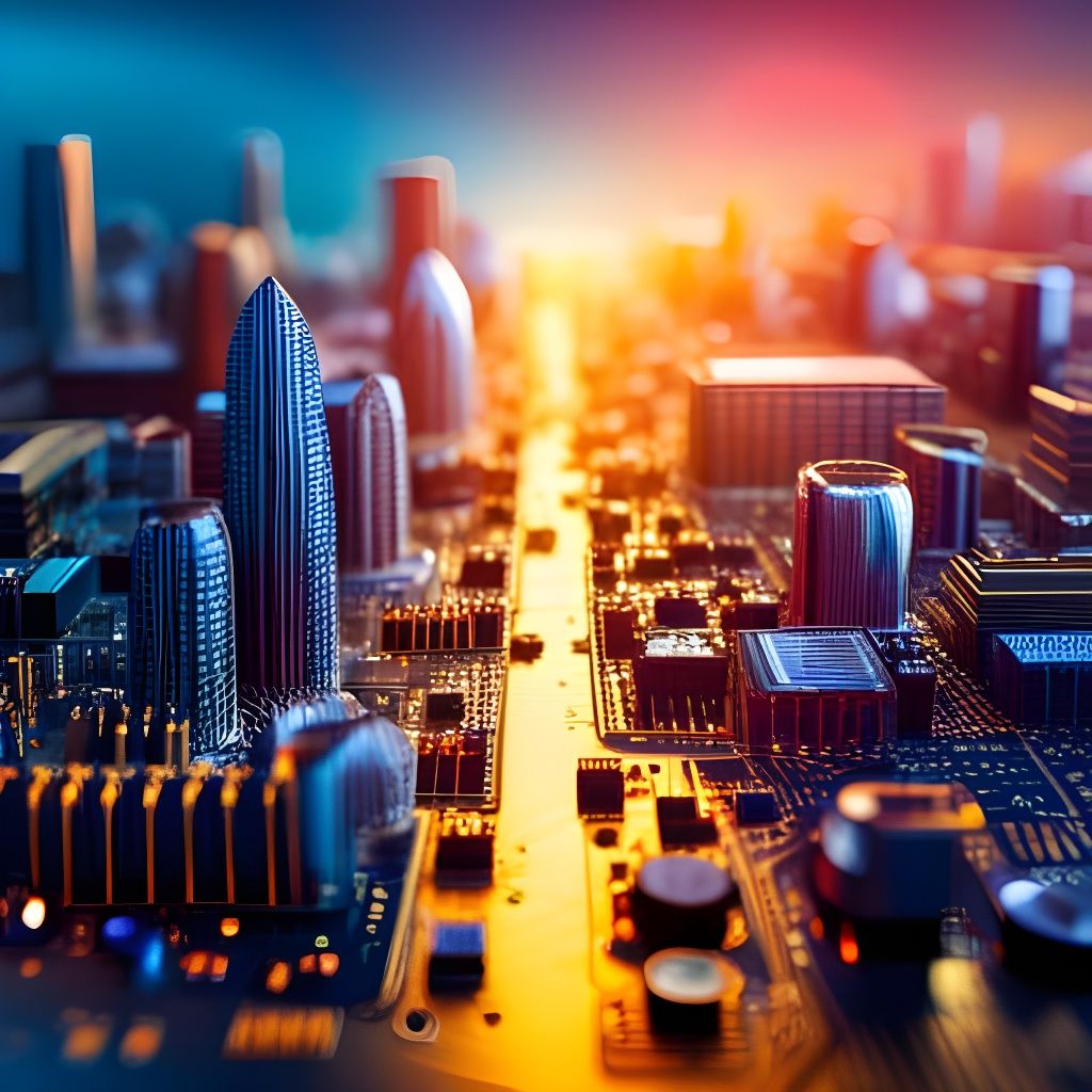 Hyperrealistic Circuit Board Cityscape in HDR