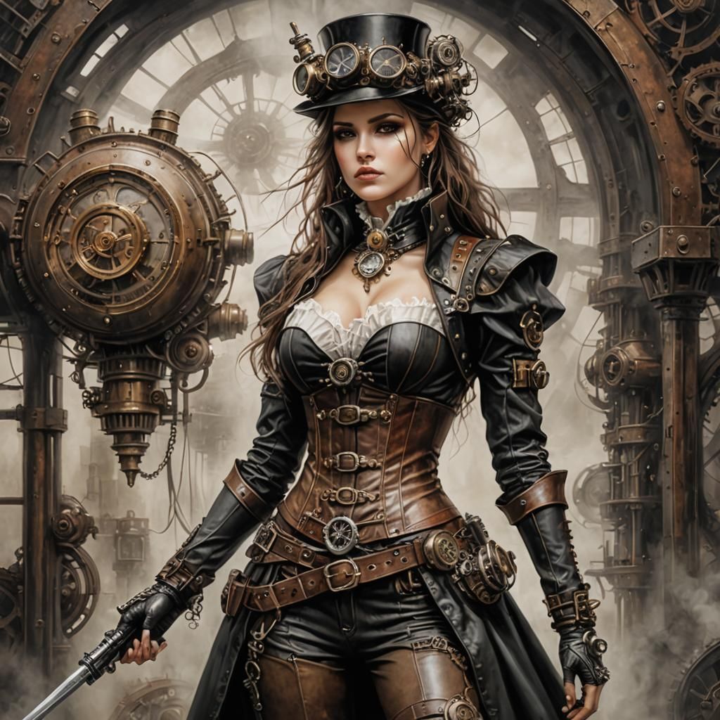Steampunk Woman in Fantasy Art Style