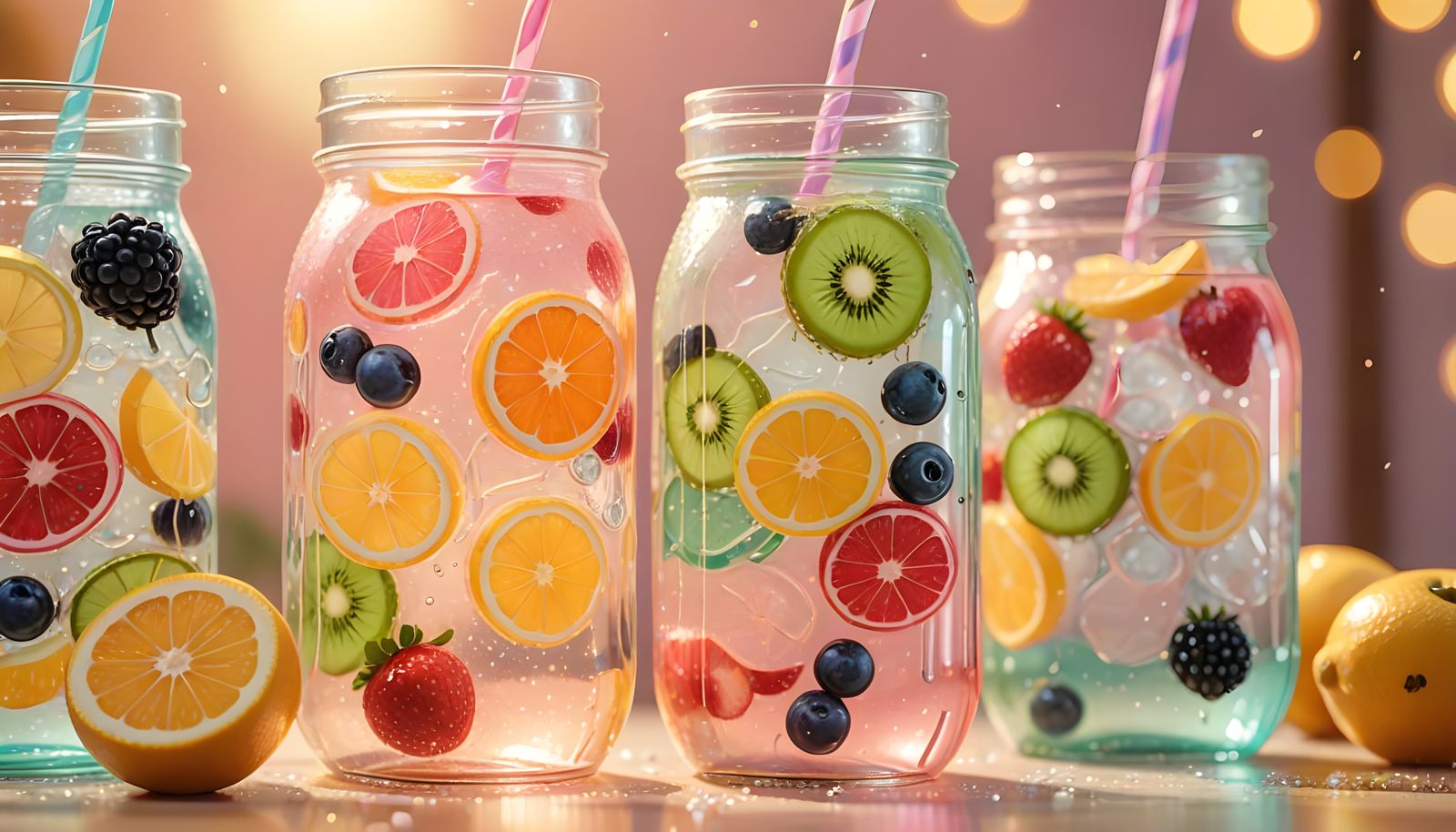 Fruit Infused Sparkling Water in Pastel Jars