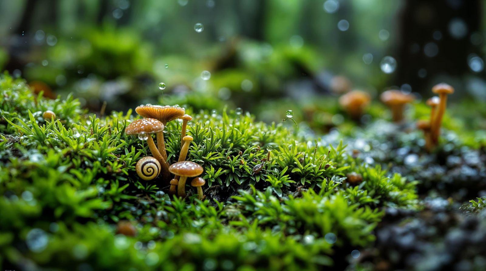 Emerald Awakening: Vibrant Moss Forest in Spring Rain