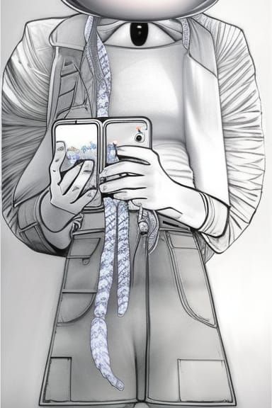 mobile addiction drawing : surreal