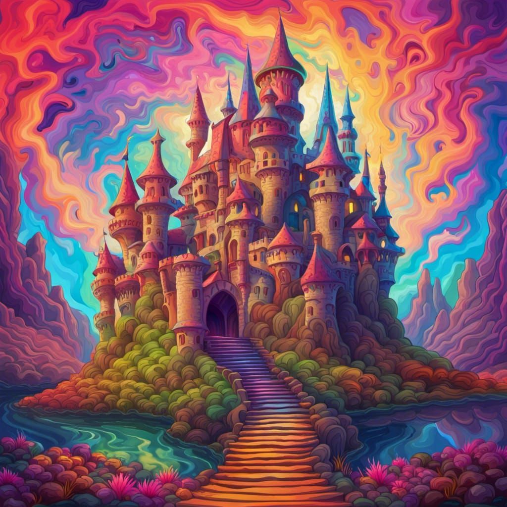 Psychedelic Fantasy Castle Landscape