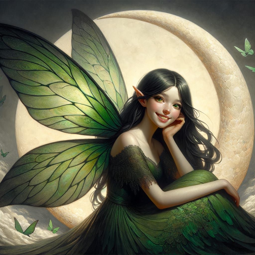 Romantic Faerie Reclines on Crescent Moon