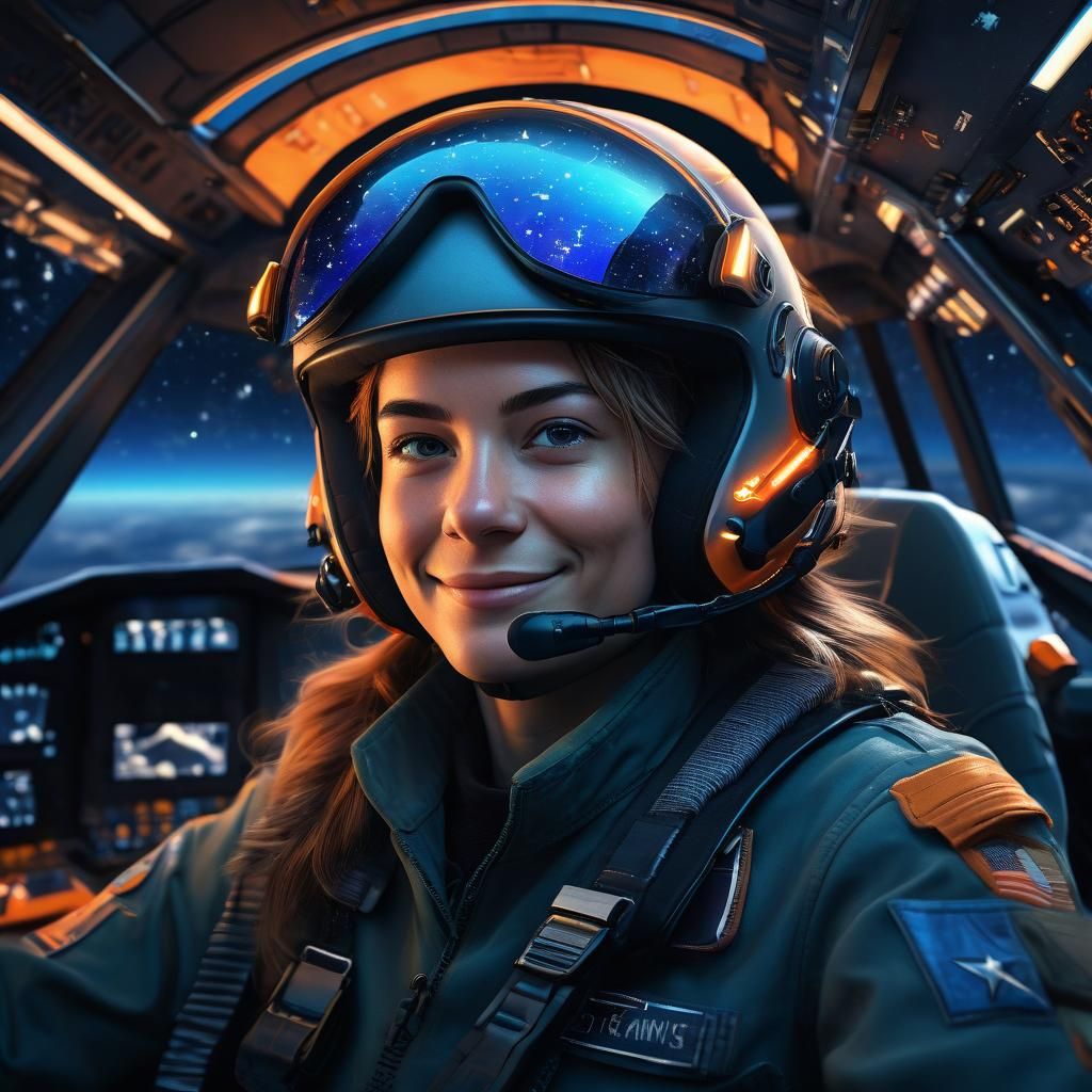 Female Pilot at Warp Speed in Digital Art