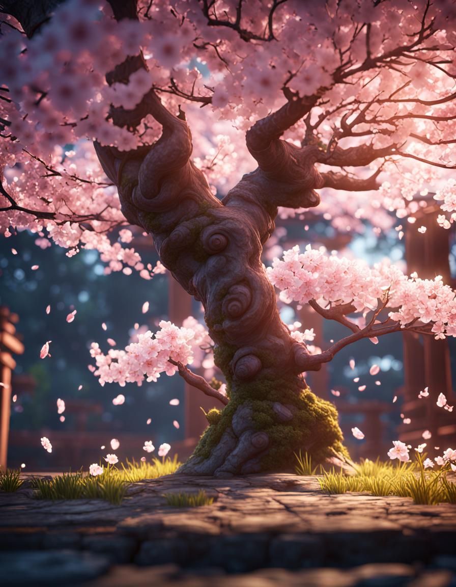Illuminated Sakura Flower in 3D Game Style