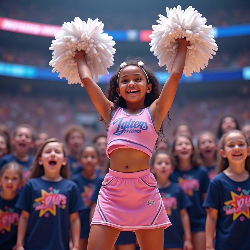 Cheerleader with Pom Poms at Basketball Game