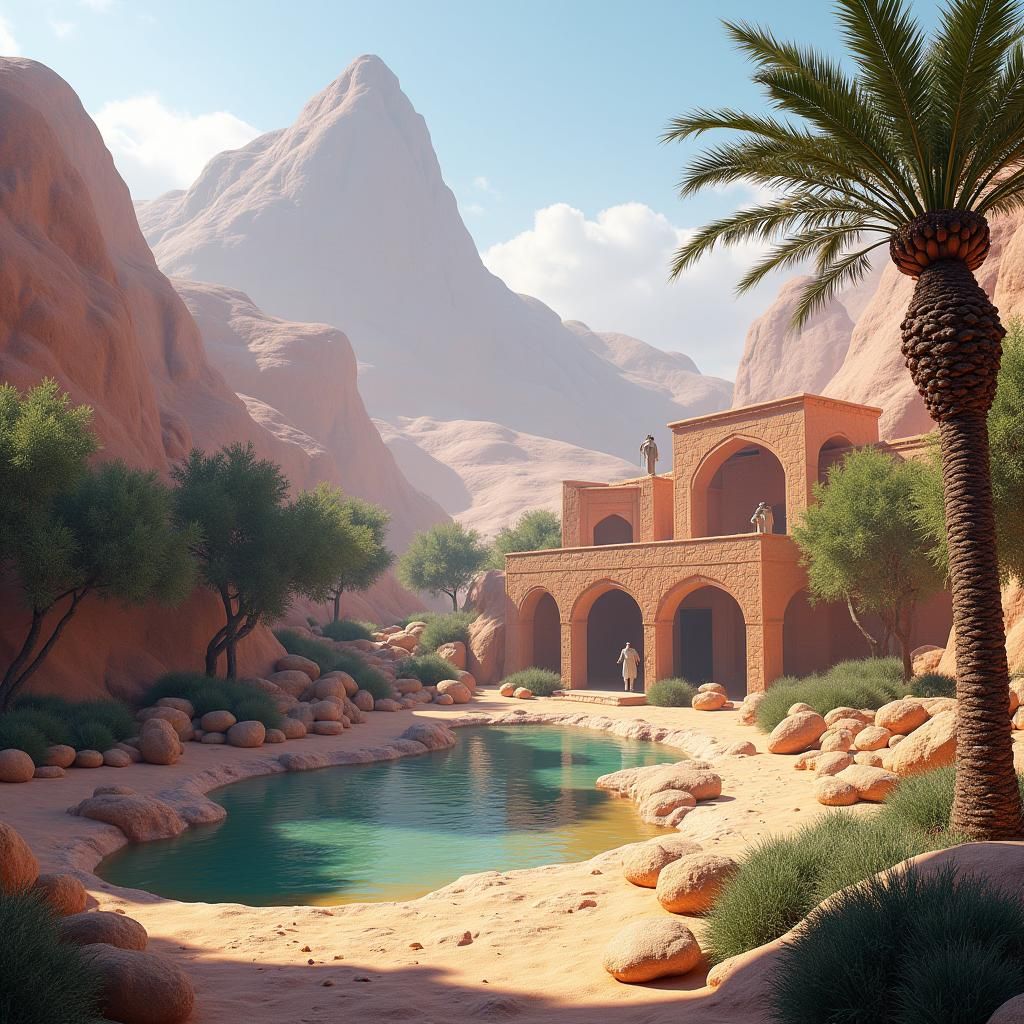 Desert Oasis with Palms in Unreal Engine 5 Style