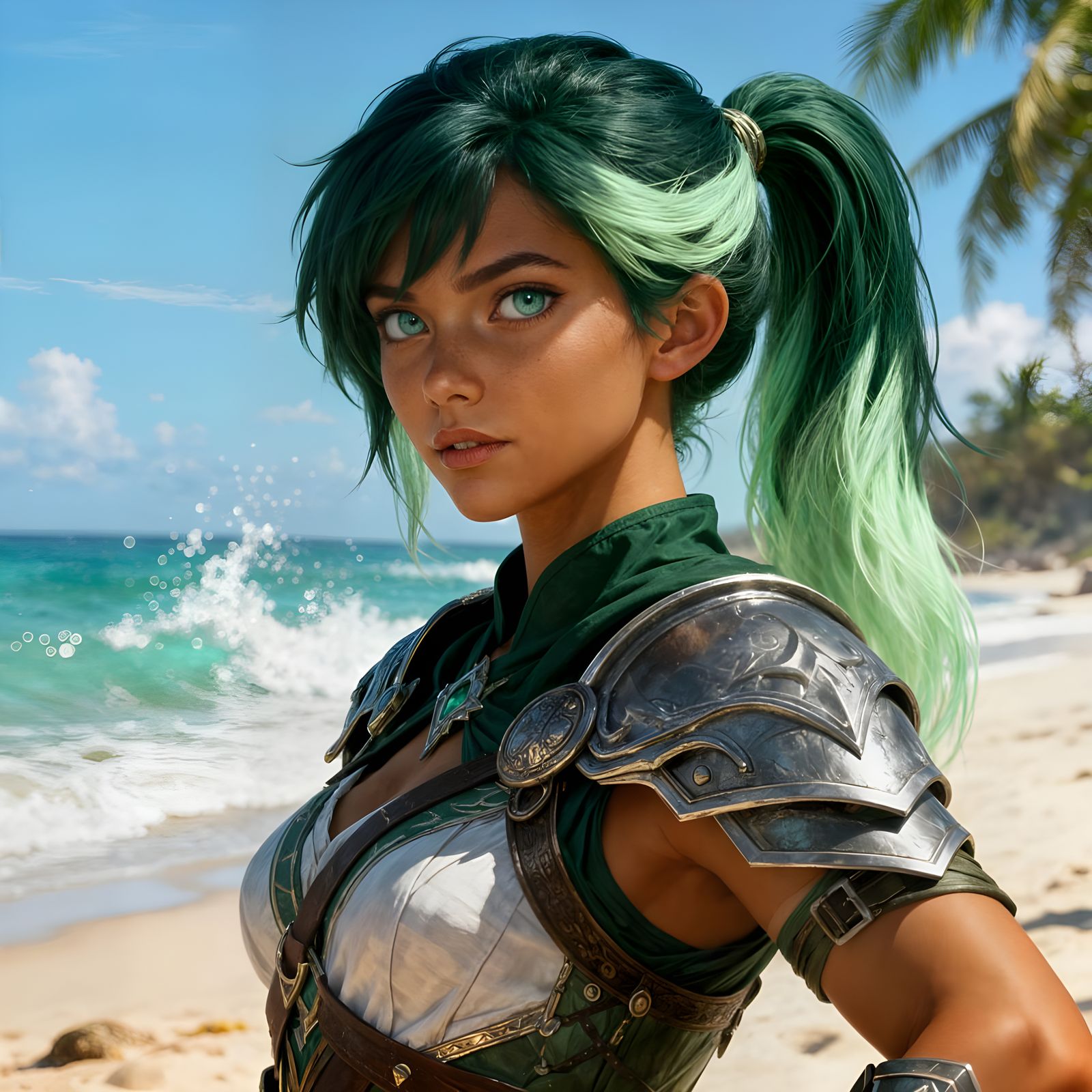 Fantasy Warrior Woman on Sunny Beach