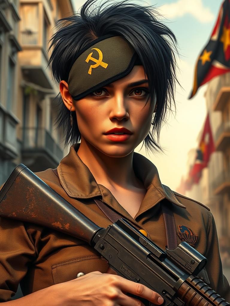 Fierce Revolutionary Woman Portrait in Gritty Realism